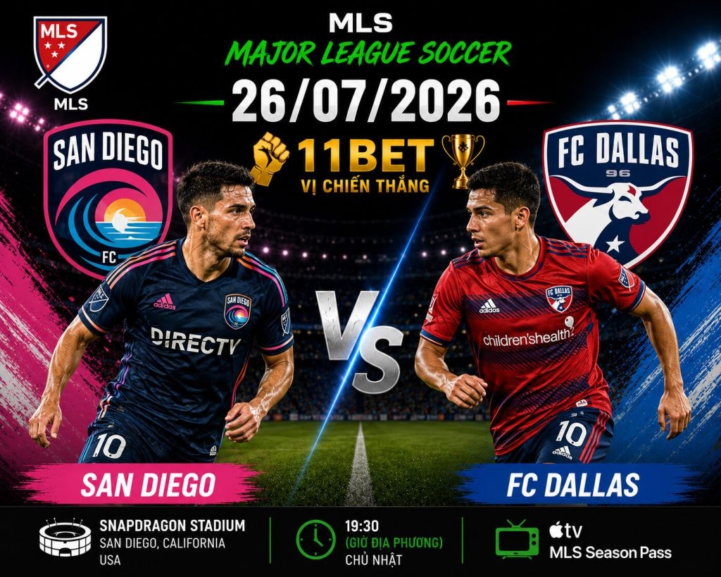 11BET Nhận định bóng đá San Diego vs Dallas diễn ra vào lúc 08h30 ngày 26/07/2026